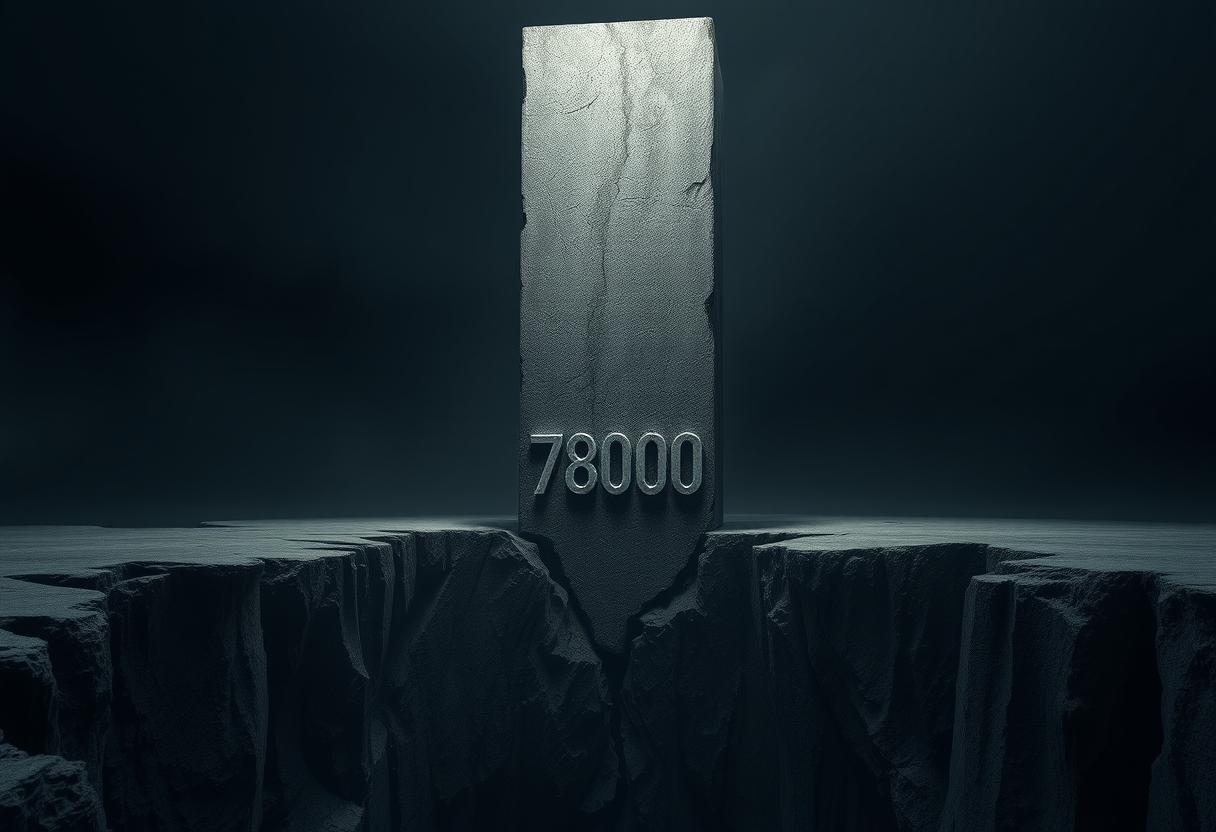 The $78,000 support cushion appears increasingly vulnerable, opening pathways to significant downside risk.