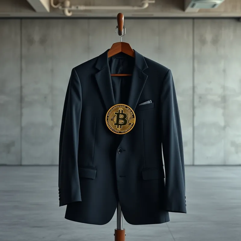 The Corporate Proxy: A hollow suit holding digital reserve.