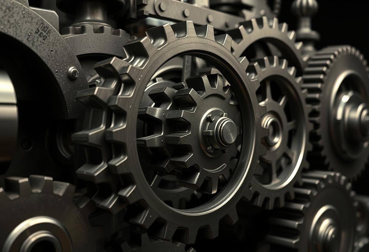 Interlocking gears of institutional accumulation driving systemic momentum.