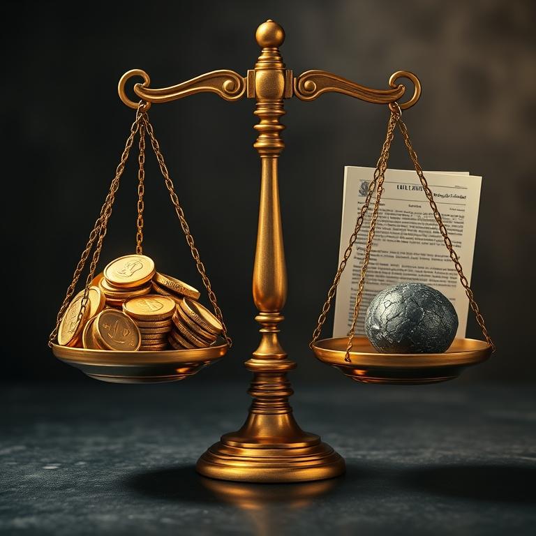 The scales of justice weigh financial gain against stringent ethical considerations.